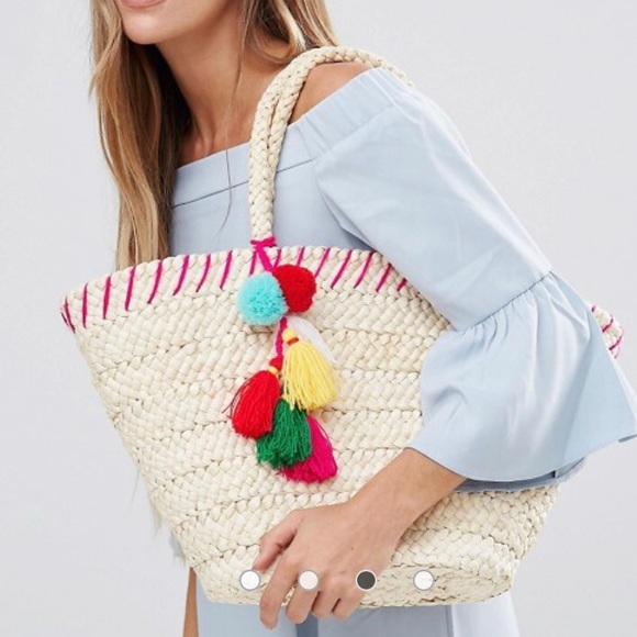 ASOS South beach straw woven raffia beach tote purse bag BNWOT - Picture 5 of 5